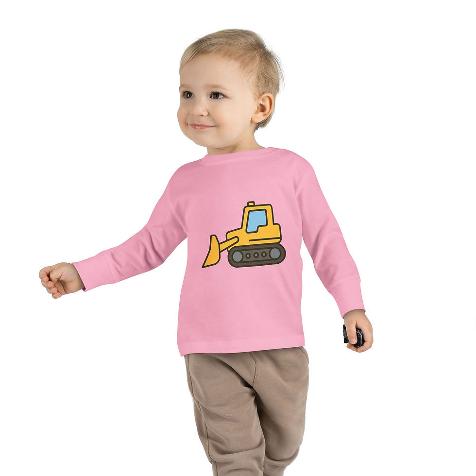 Thumbnail: Toddler Long Sleeve Tee — Cute Yellow Bulldozer Construction Shirt for Kids