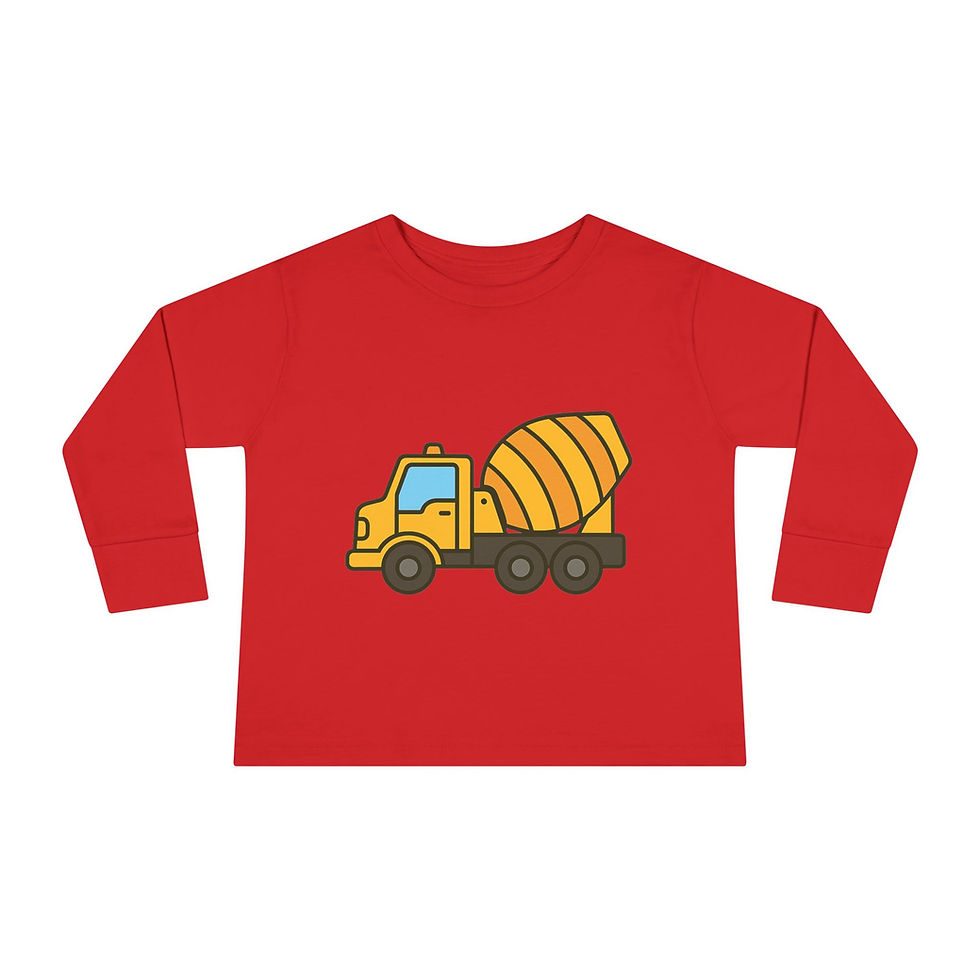 Thumbnail: Toddler Long Sleeve Tee — Cute Yellow Cement Mixer Truck Shirt for Kids