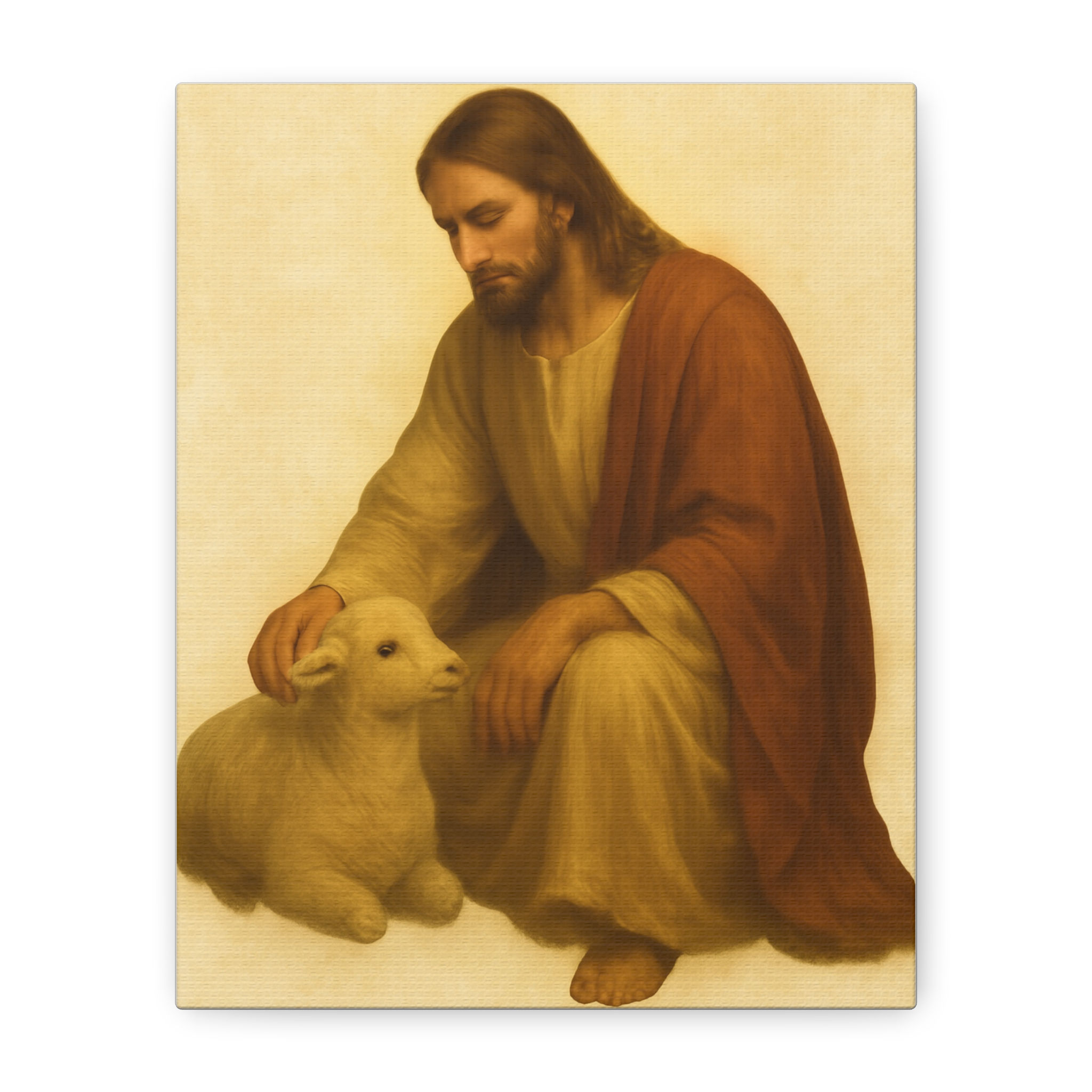 Jesus with Lamb Matte Canvas Wall Art — Christian Religious Home Decor