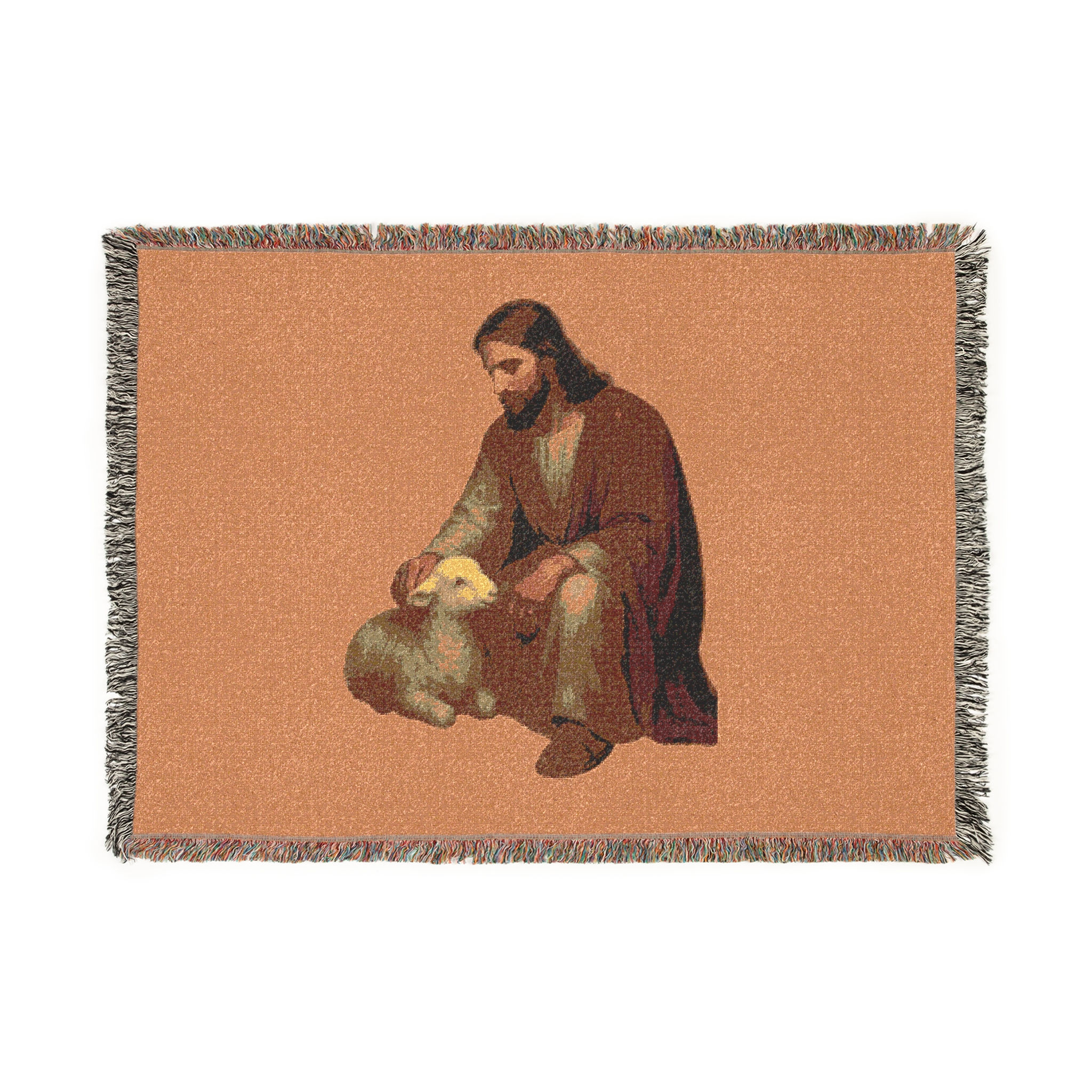 Jesus with Lamb Woven Blanket — Religious Christian Throw for Home & Church
