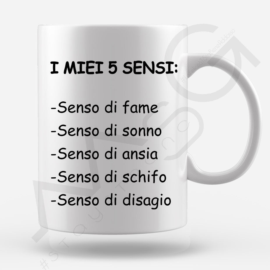 tazza 5 sensi MsG StayStrong con grafica minimal in ceramica bianca