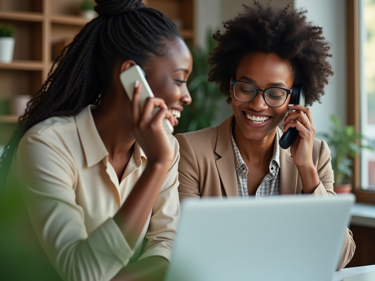 Professional black women on telephone providing support