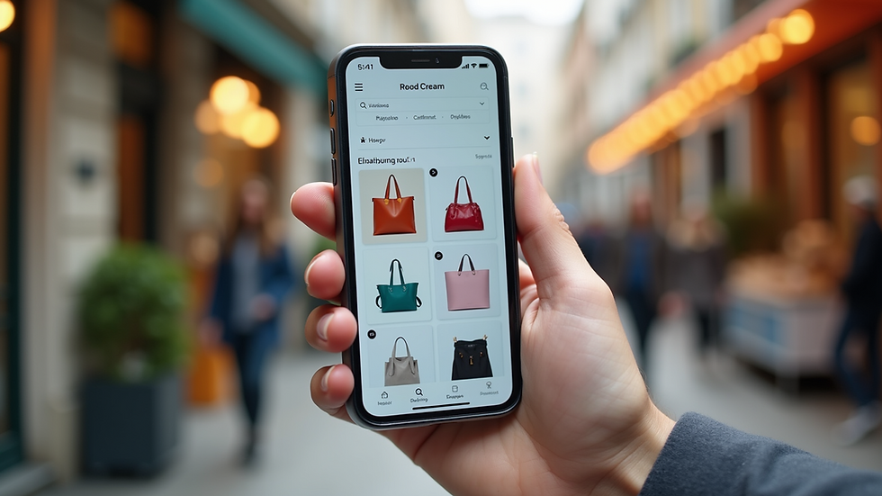 Eye-level view of a smartphone displaying a shopping app interface