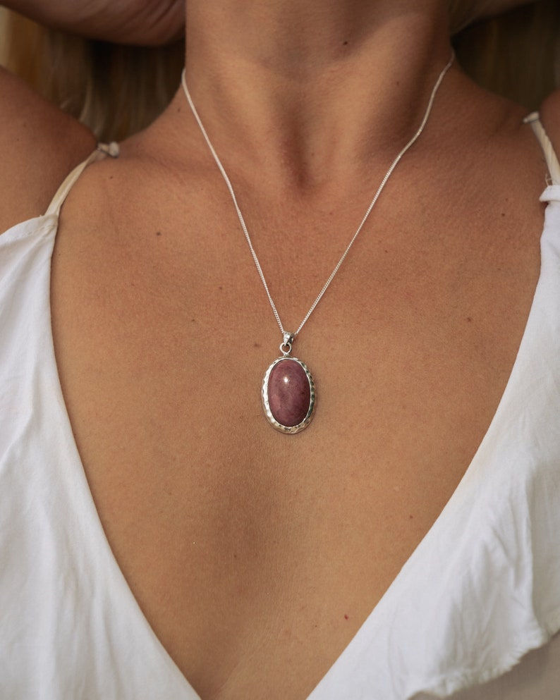 Thumbnail: Rhodonite Necklace - 925 sterling silver pendant with Rhodonite Stone Hand Made