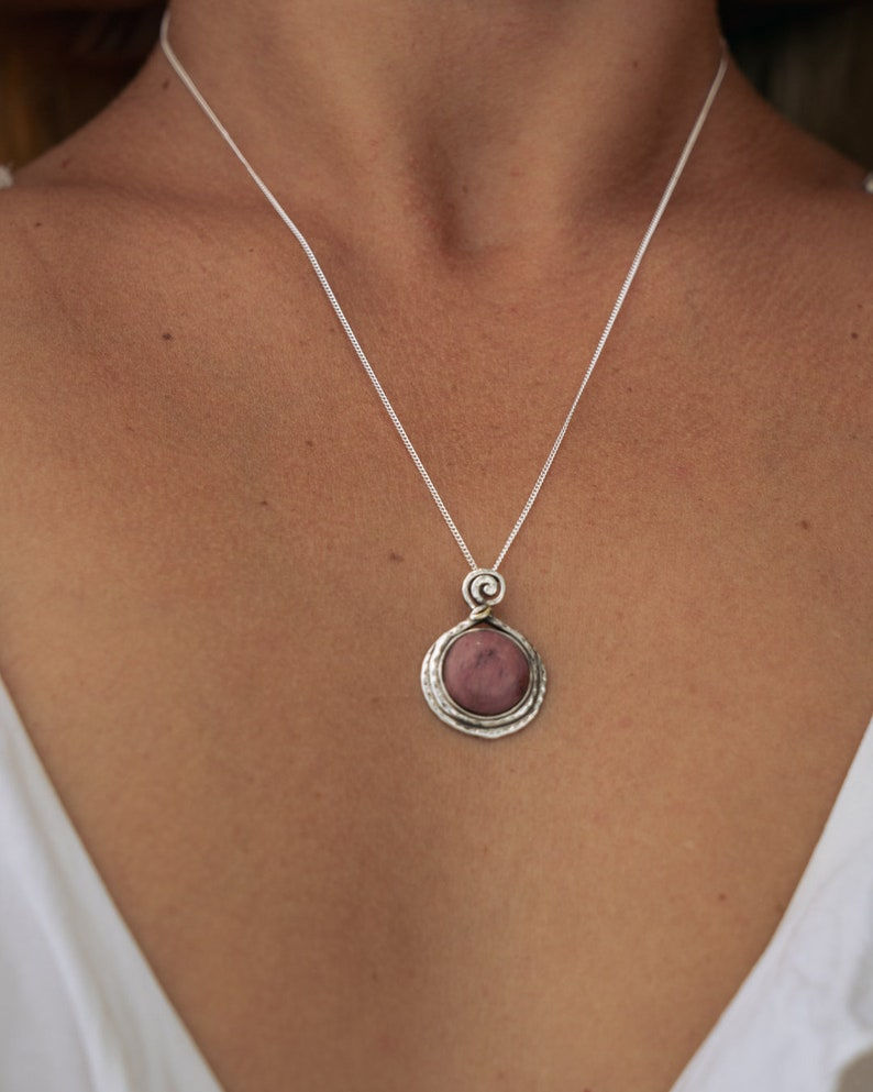 Thumbnail: Rhodonite Necklace - 925 sterling silver pendant with Rhodonite Stone