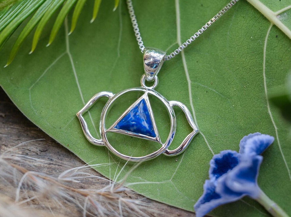 Silver Chakra Necklace - Ajna Symbol with Lapis Lazuli Stone 925 Sterling