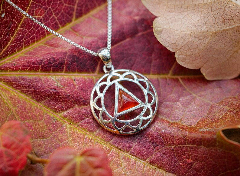 Silver Manipura Chakra Pendant - Boho Jewelry with Natural Carnelian Stone