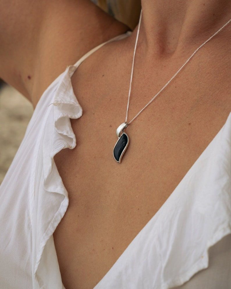 Thumbnail: Black Onyx Necklace - 925 sterling silver pendant with Black Stone - Hand Made
