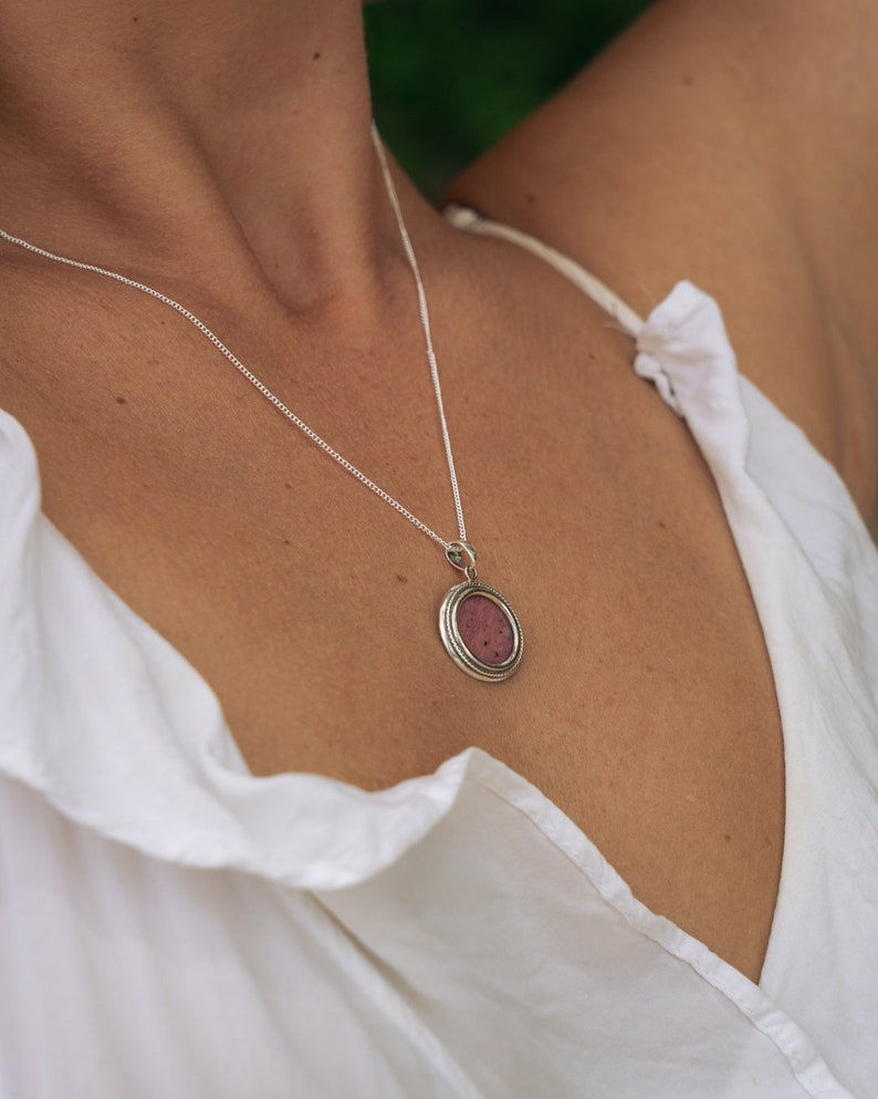 Thumbnail: Rhodonite Necklace - 925 sterling silver pendant with Rhodonite Stone