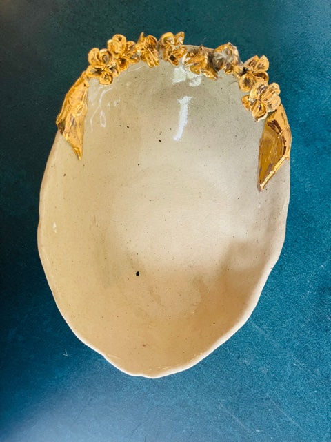 Thumbnail: Designer Ivory Bowl with 24 Carat Gold Flowers