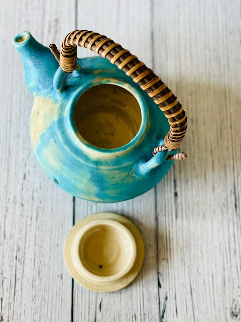 Thumbnail: Handmade Blue Ceramic Tea Set - 5 pieces Handmade Pottery Tea Pot and 4 Tea Cups