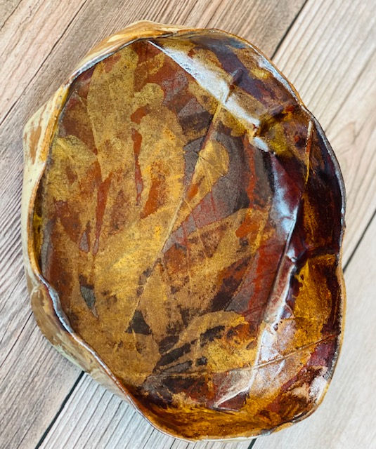 Thumbnail: Handmade Brown Ceramic Bowl - Autumn Leaves