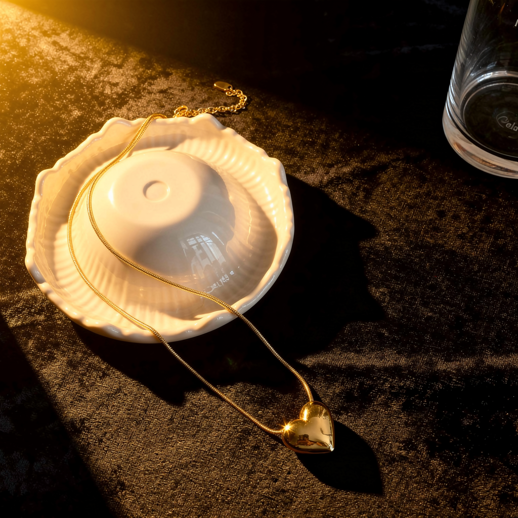 Vintage gold heart pendant necklace UK gold plated