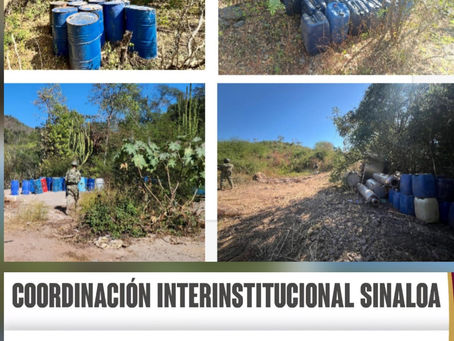 En Culiacán y Cosalá, el Grupo Interinstitucional asegura casi 20 mil litros de precursores químicos en 8 áreas de concentración