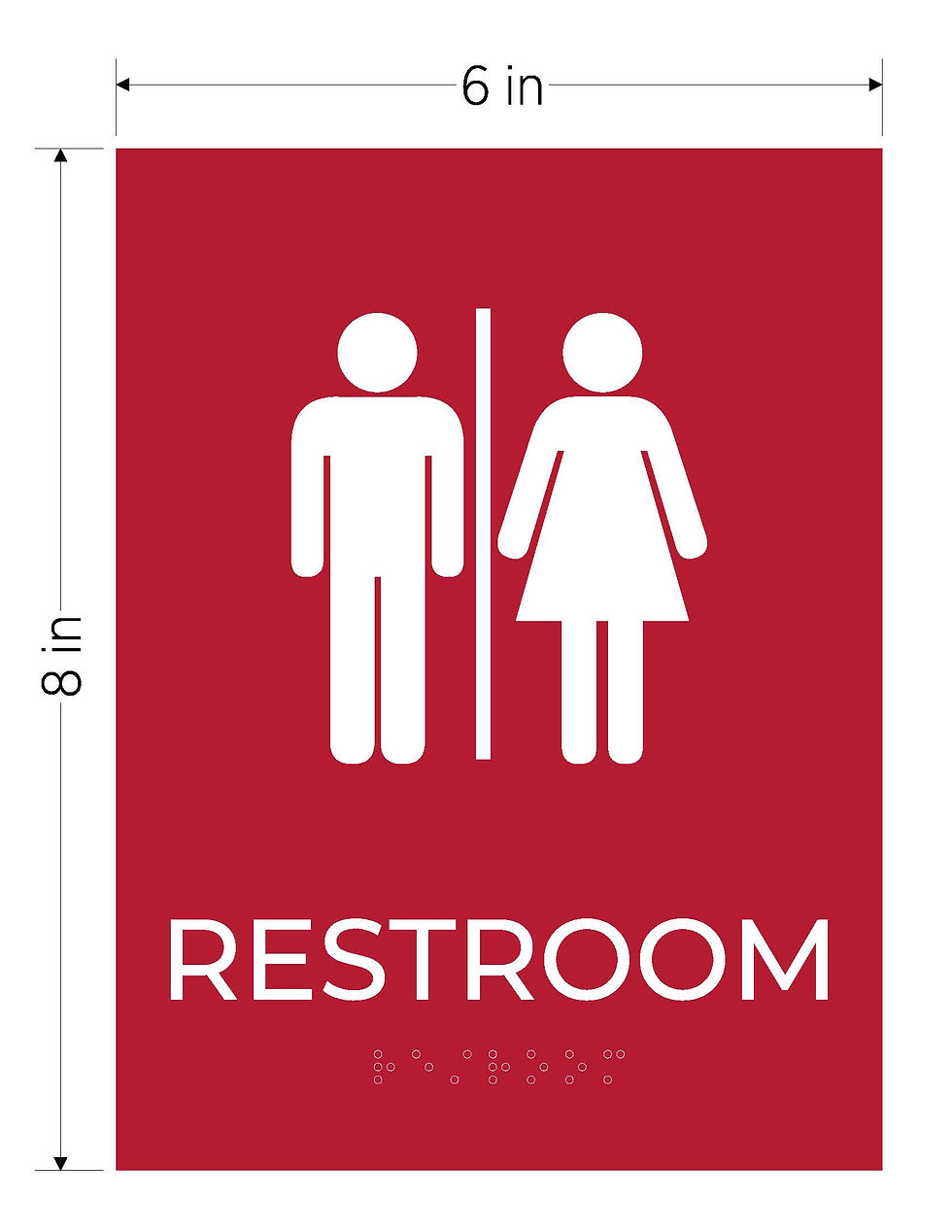 Thumbnail: unisex restroom ada acrylic sign red with white text braille