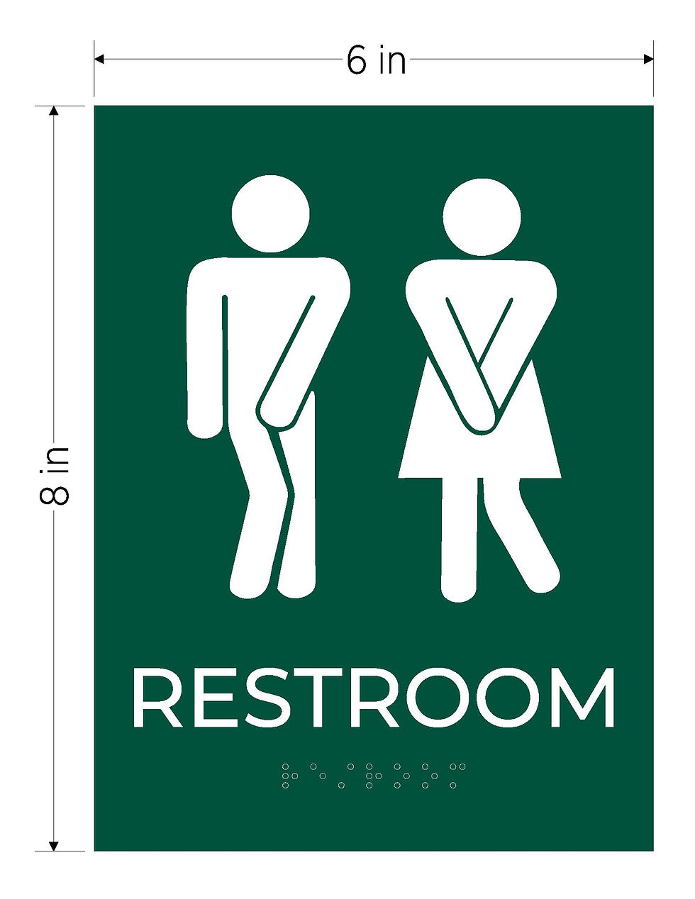 Thumbnail: green with white text ada acrylic vhb braille sign silly restroom unisex
