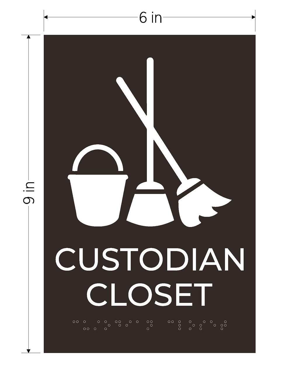 Thumbnail: dark brown with white text vhb braille ada acrylic sign custodian closet