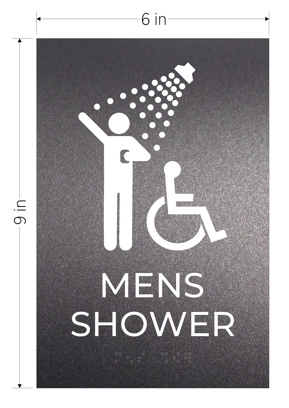 Thumbnail: graphite with white text vhb mens ada shower acrylic sign braille