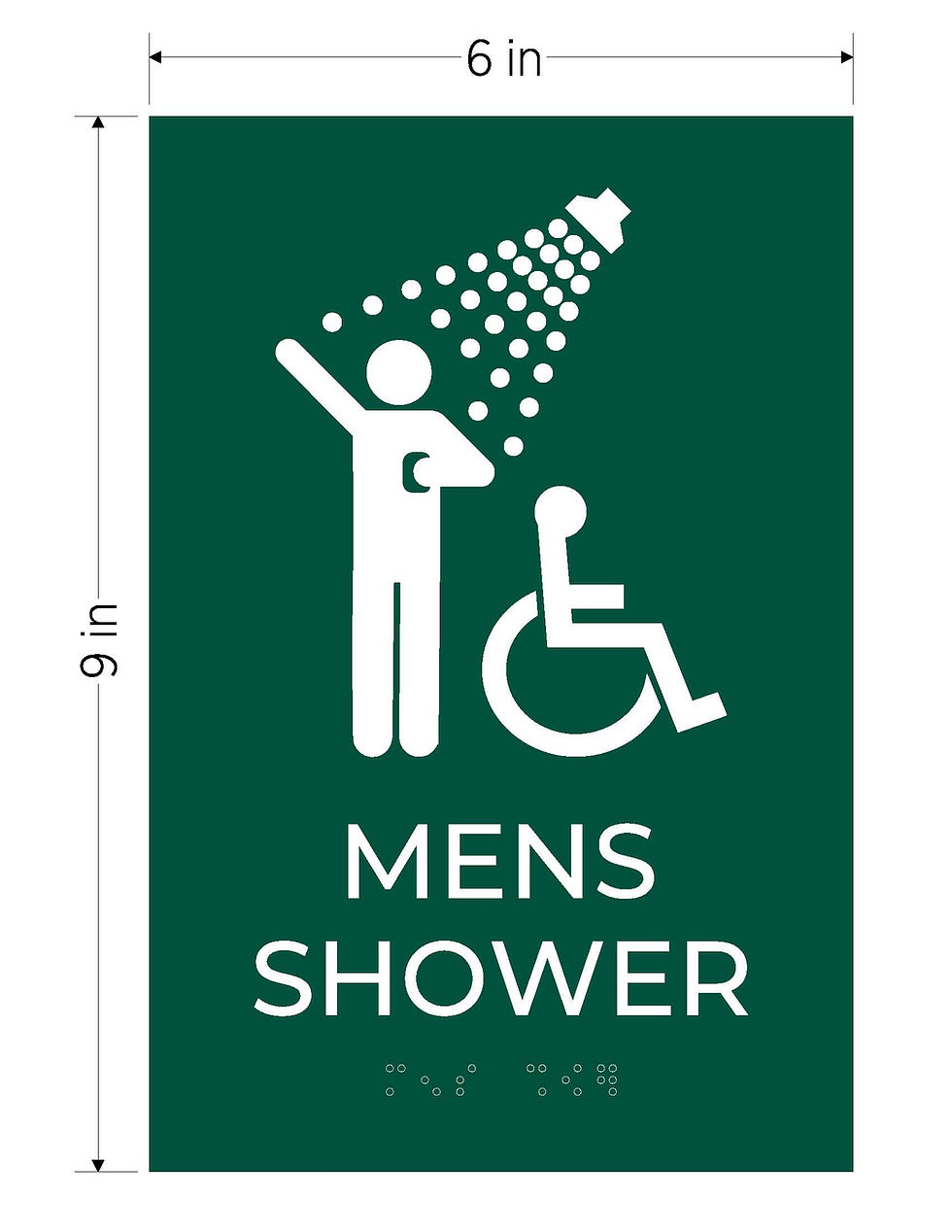 Thumbnail: green with white text vhb mens ada shower acrylic sign braille