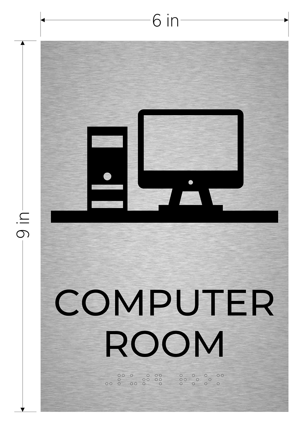Thumbnail: computer room ada acrylic sign brushed aluminum with black text vhb braille
