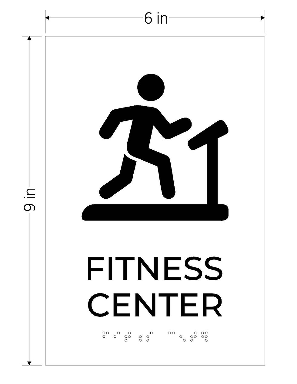 Thumbnail: black with white text ada acrylic vhb braille sign fitness center