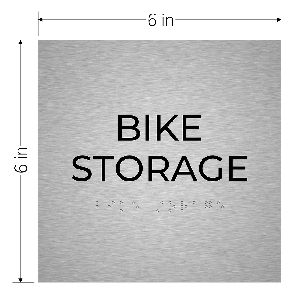Thumbnail: brushed aluminum with black text ada acrylic vhb braille sign bike storage