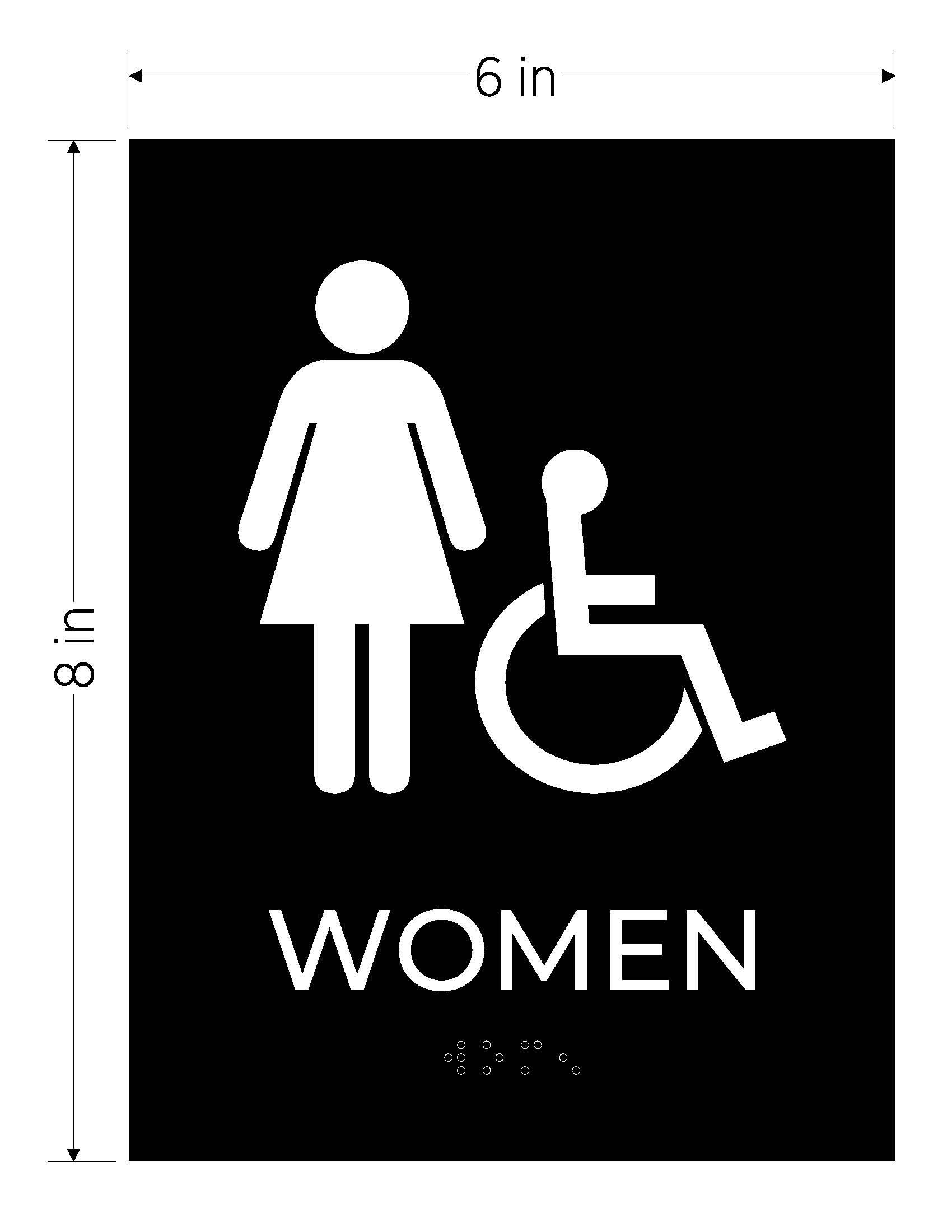 women restroom ada acrylic sign black with white text braille