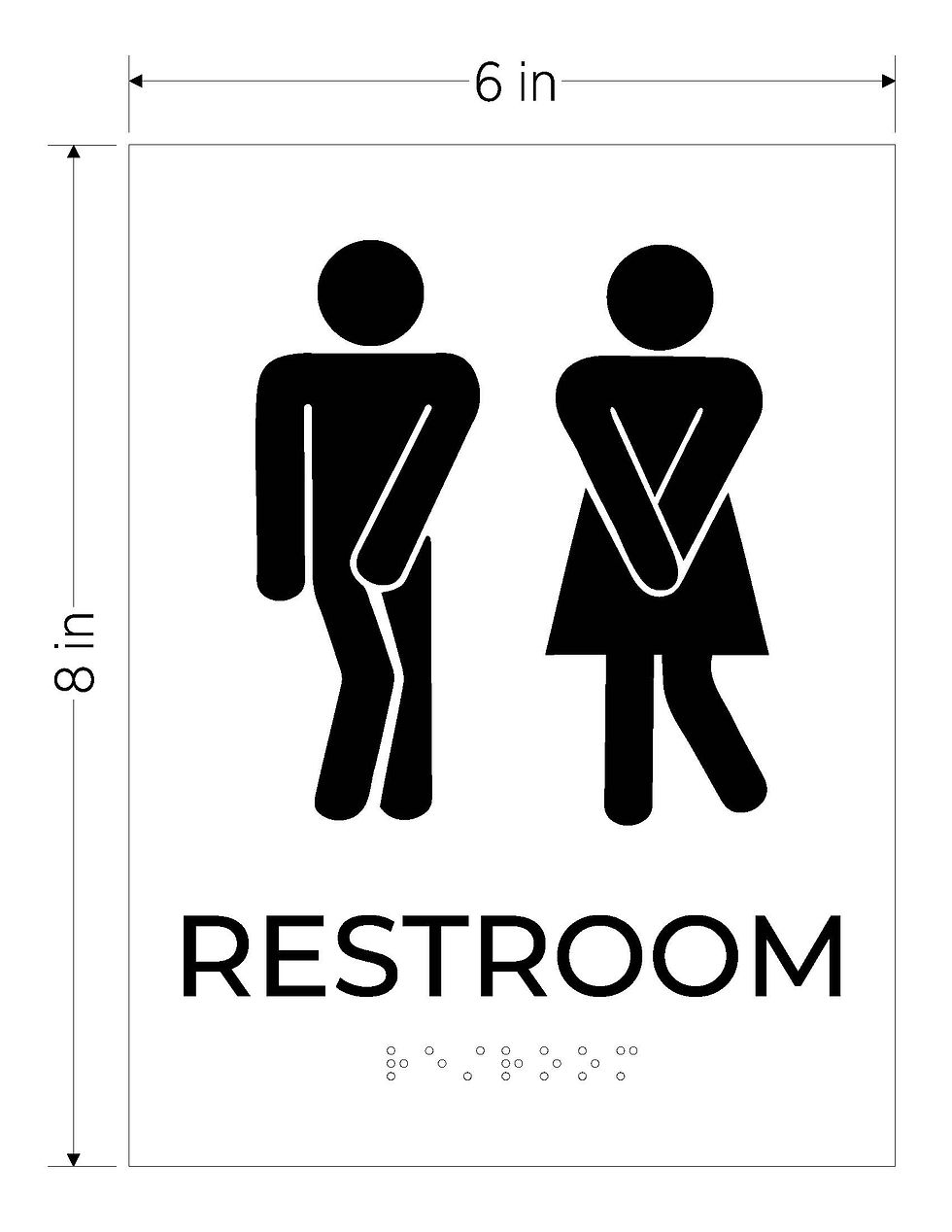 Thumbnail: black with white text ada acrylic vhb braille sign silly restroom unisex