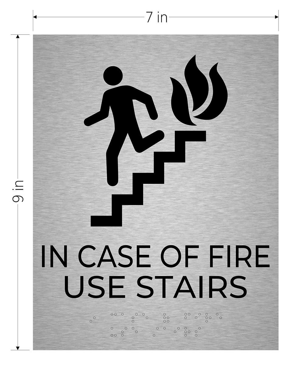 Thumbnail: in case of fire use stairs ada acrylic sign braille brushed aluminum with black text vhb
