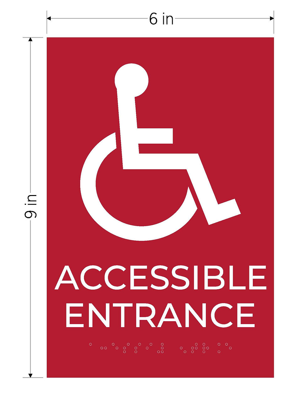 Thumbnail: accessible entrance ada acrylic sign red with white text vhb braille