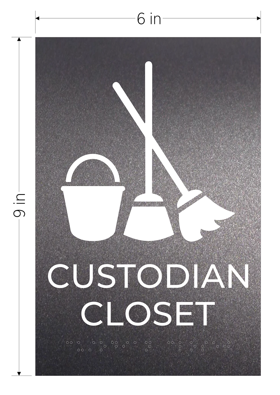 Thumbnail: graphite with white text vhb braille ada acrylic sign custodian closet