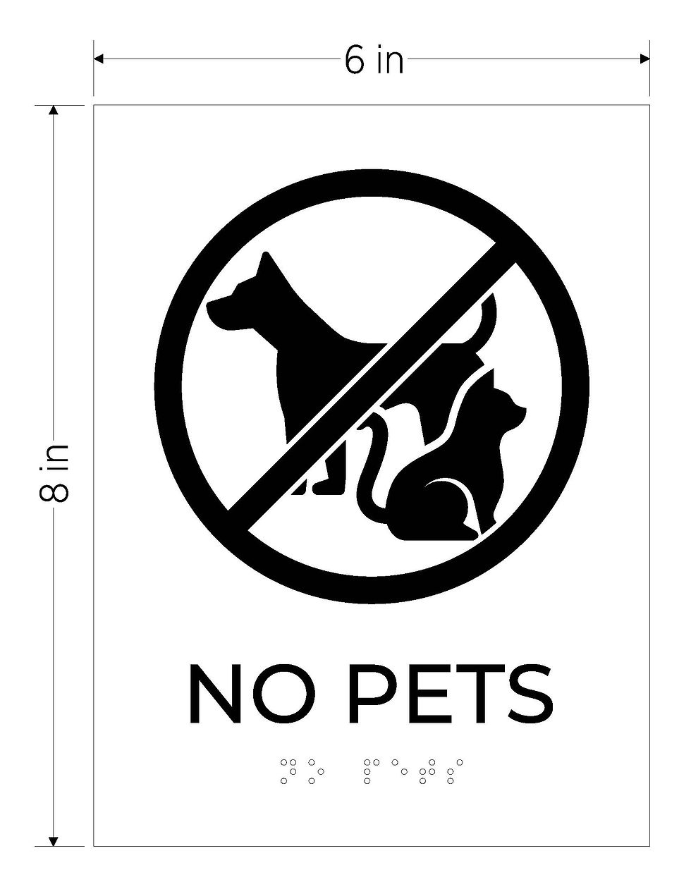 Thumbnail: no pets ada acrylic sign white with black text braille
