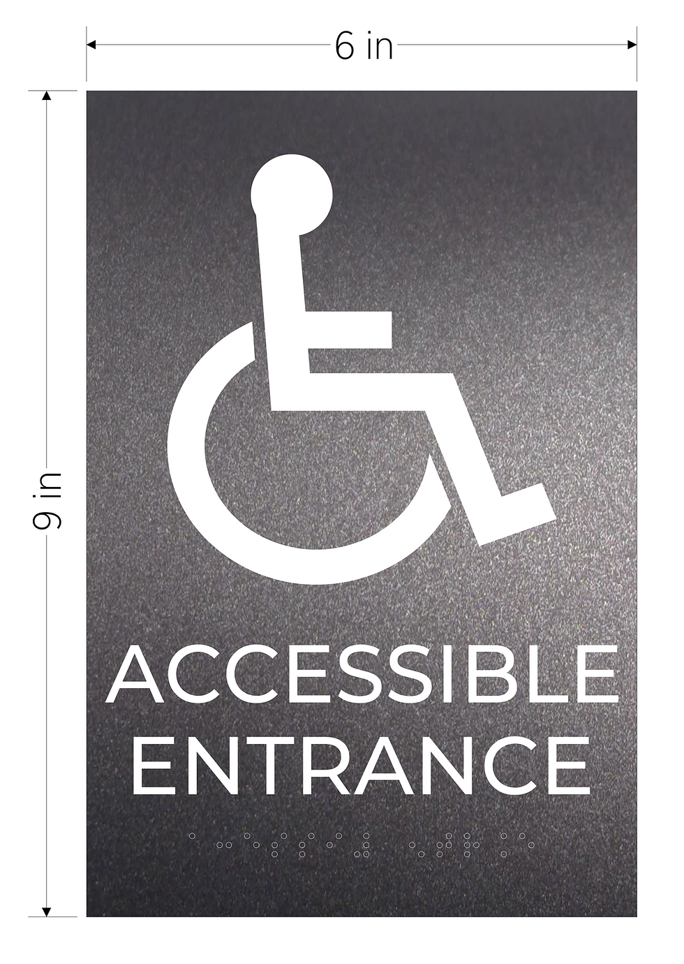 Thumbnail: accessible entrance ada acrylic sign graphite with white text vhb braille