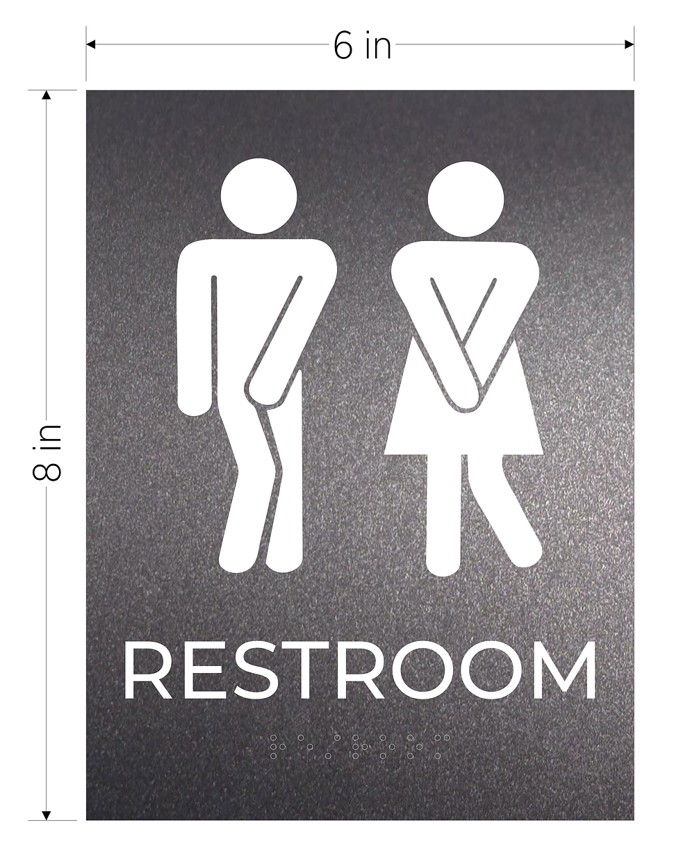 Thumbnail: graphite with white text ada acrylic vhb braille sign silly restroom unisex