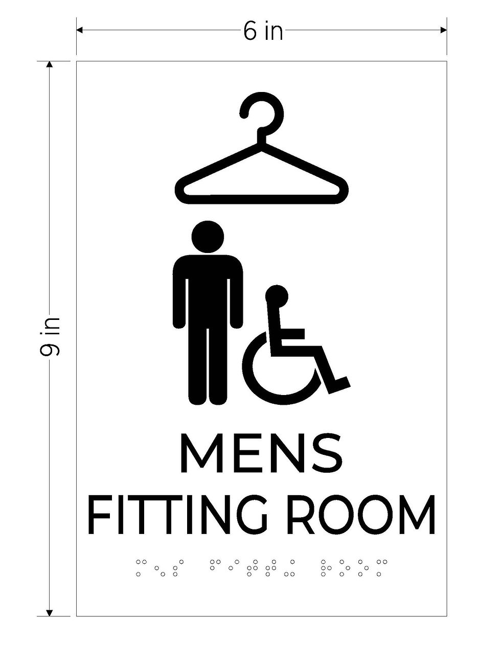 Thumbnail: white with black text vhb mens ada fitting room acrylic sign braille
