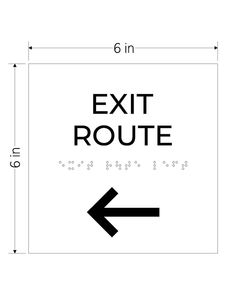 Thumbnail: black with white text ada acrylic braille vhb sign exit route left arrow