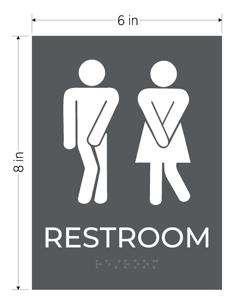 Thumbnail: dark gray with white text ada acrylic vhb braille sign silly restroom unisex