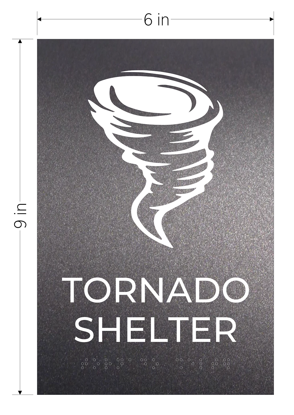 Thumbnail: graphite with white text vhb ada acrylic tornado shelter sign braille