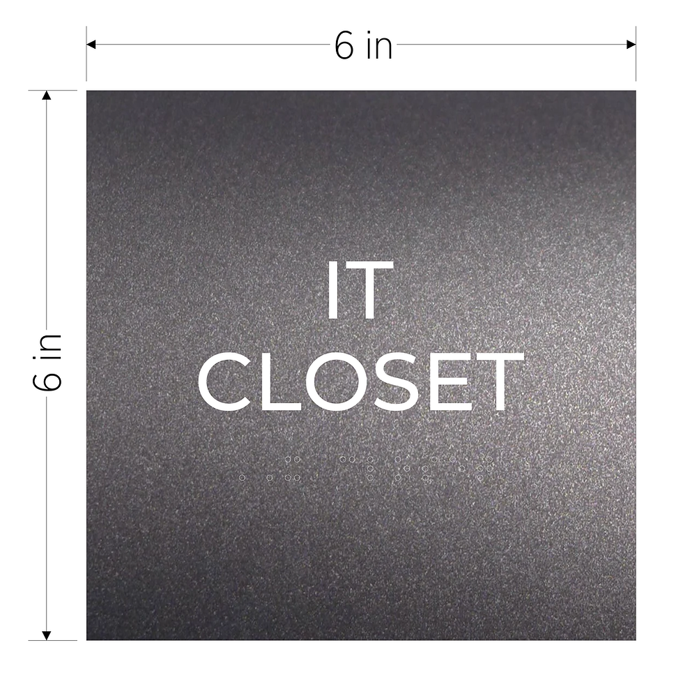 Thumbnail: graphite with white text ada acrylic braille vhb sign it closet