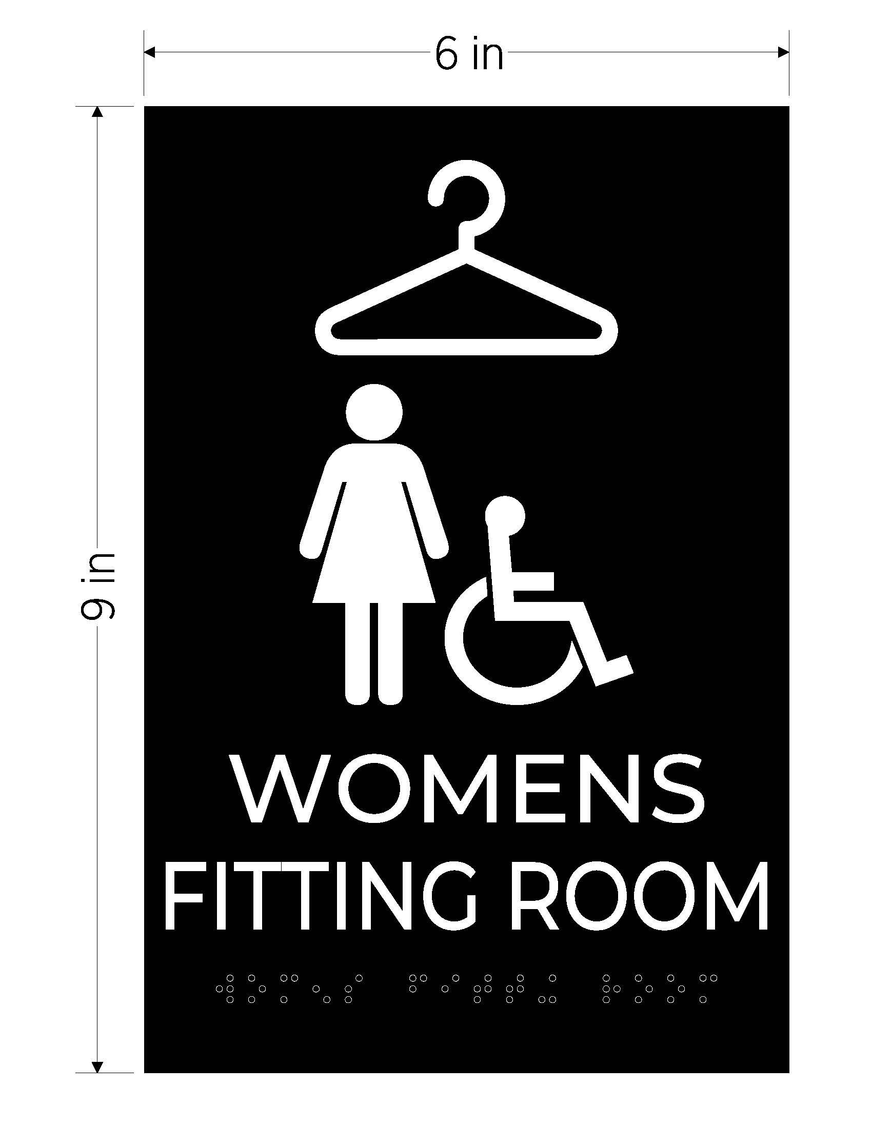 black with white text vhb ada acrylic sign womens fitting room braille