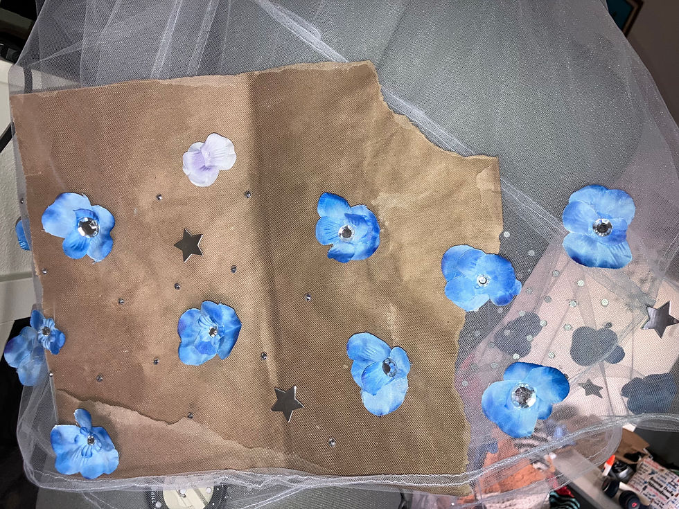 Gluing and sewing each rhinestone and flower by hand was.... a decision.