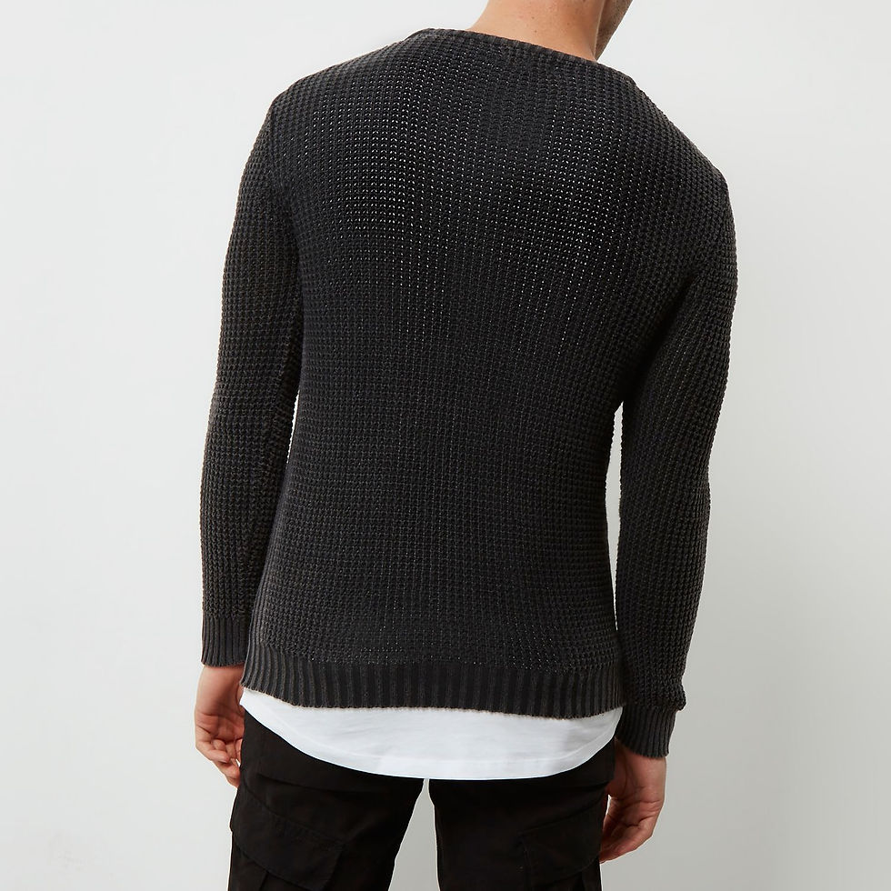 Thumbnail: Grey Acid Wash Slim Fit Knit Jumper