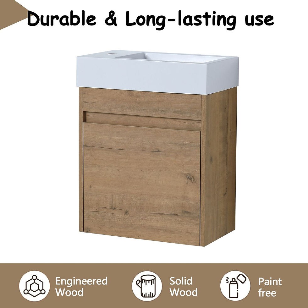 Thumbnail: 18'' Floating Wall-Mounted Bathroom Vanity with White Resin Sink & Soft-Close Ca