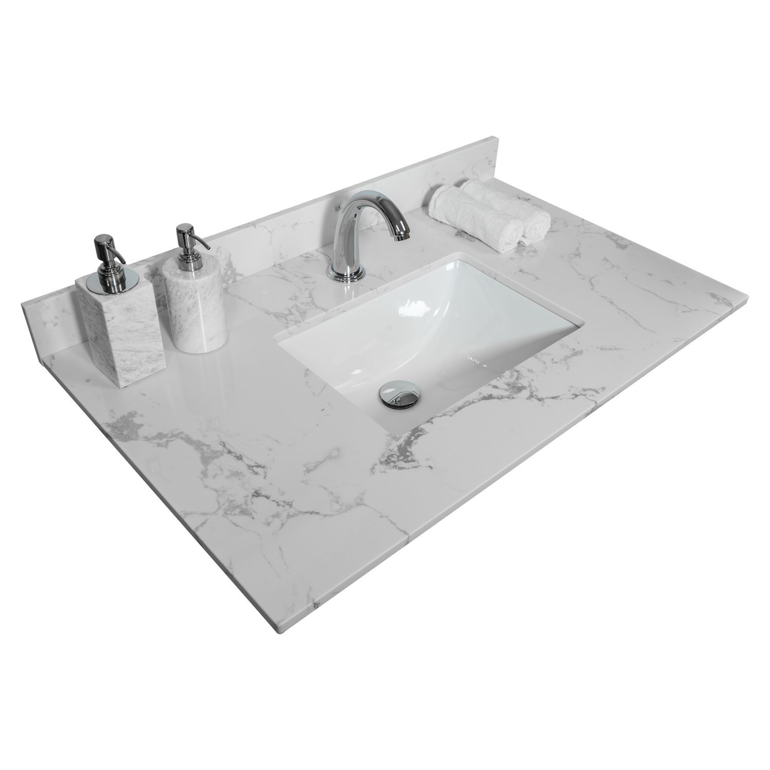 31inch bathroom stone vanity top engineered white marble color with undermount c