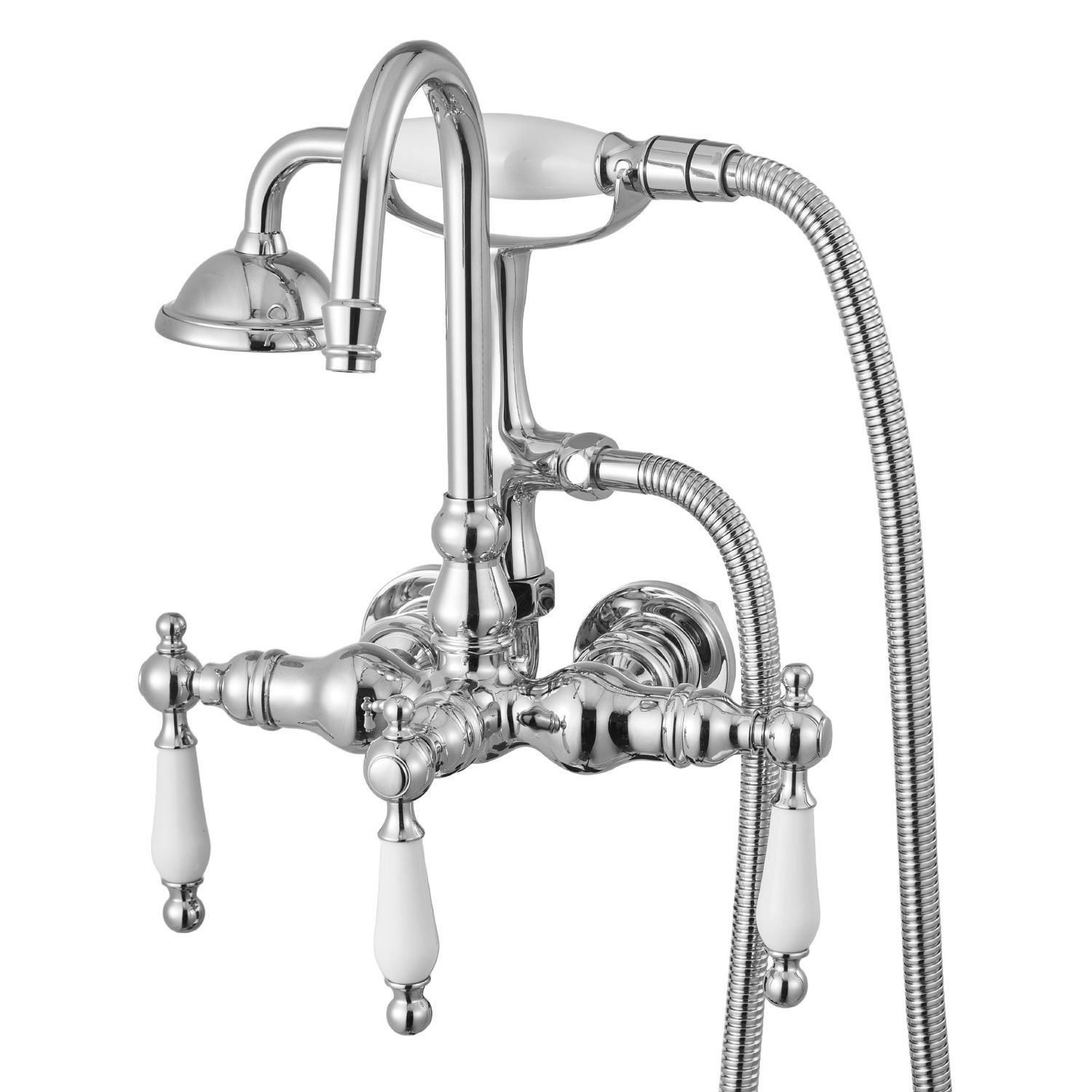 Clawfoot Tub Faucet, Wall-Mounted Bathtub Faucets with Handheld Shower, Polished