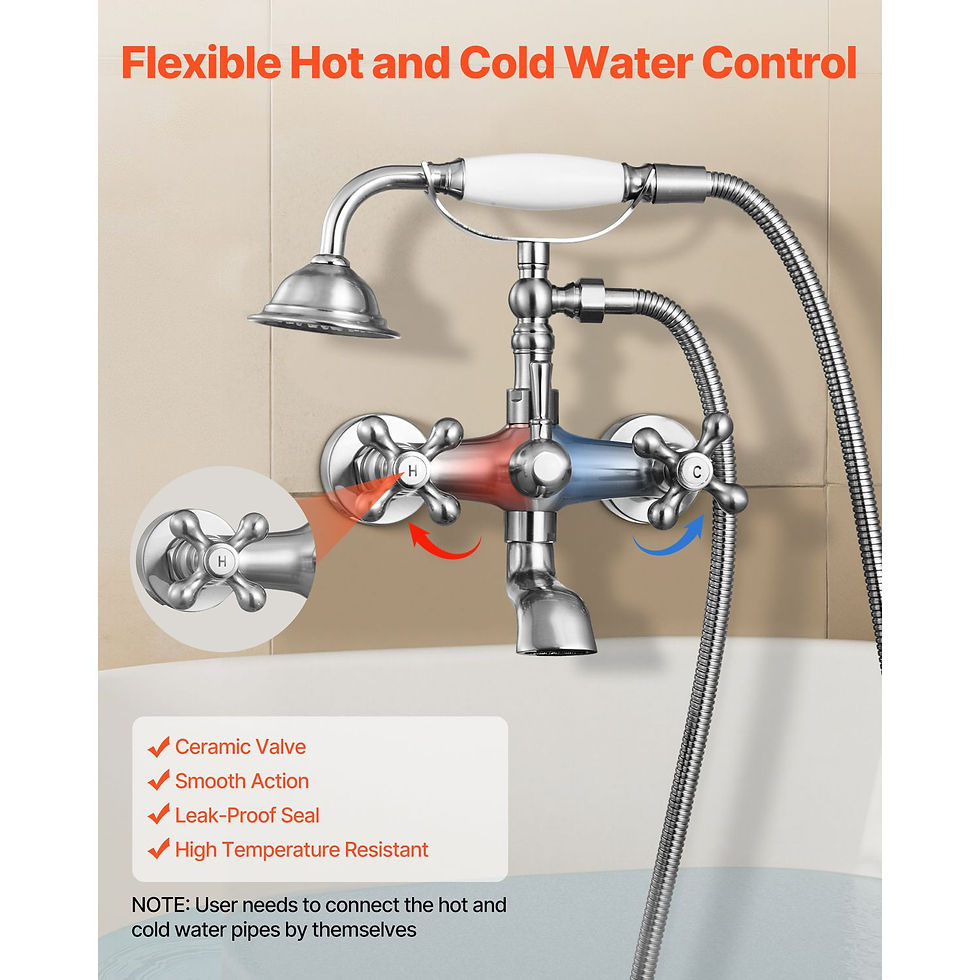 Thumbnail: Clawfoot Tub Faucet, Wall Mount Bathtub Faucets with Handheld Shower, Vintage Br