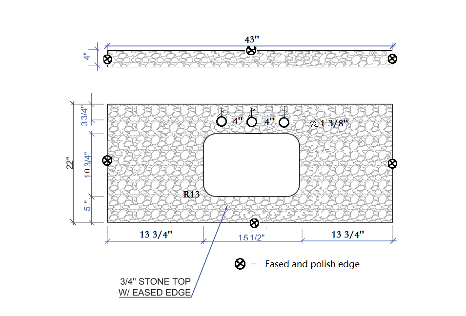 Thumbnail: 43''x22" bathroom stone vanity top engineered stone carrara white marble color w