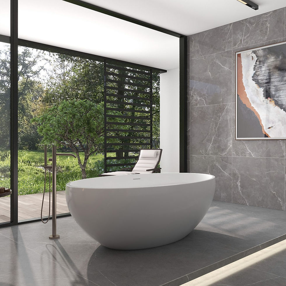 Thumbnail: FRALIMK 67" x 39.4" x 22.05" Flat Bottom Oval Freestanding Resin Stone Bath;  So