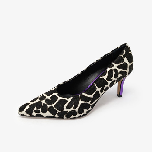 Divine Follie Décolleté animalier con tacco viola metallizzato