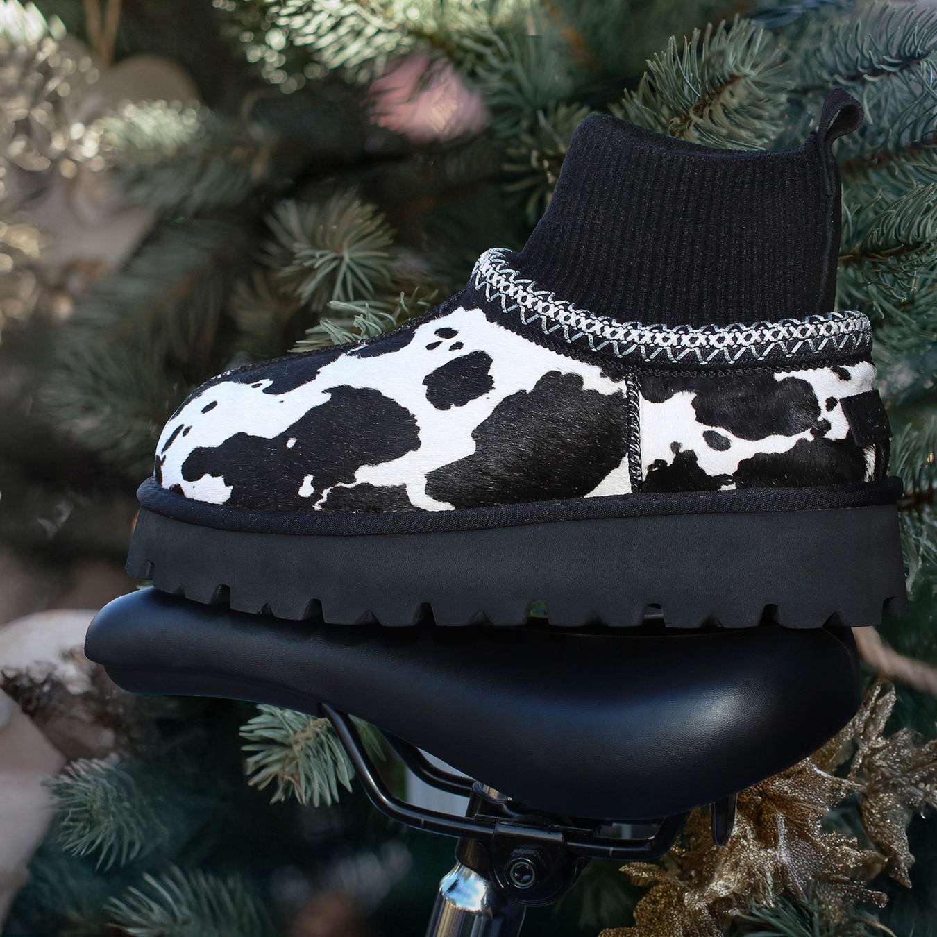 stivaletti con pelliccia a mucca